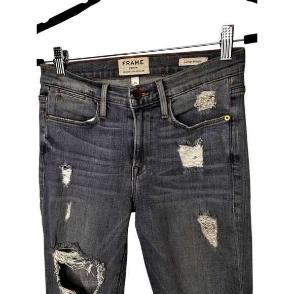 Paige Le High Straight Leg Jeans Size 25 Distressed Light Wash Destroyed - Picture 6 of 10